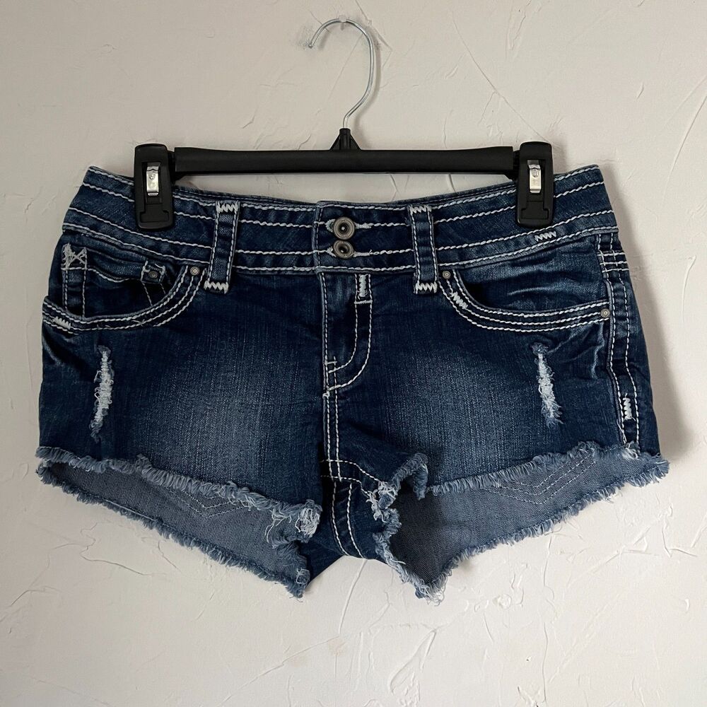 Y2K Almost Famous Distressed Low Rise Denim Micro Shorts Festival 2000s Size 9